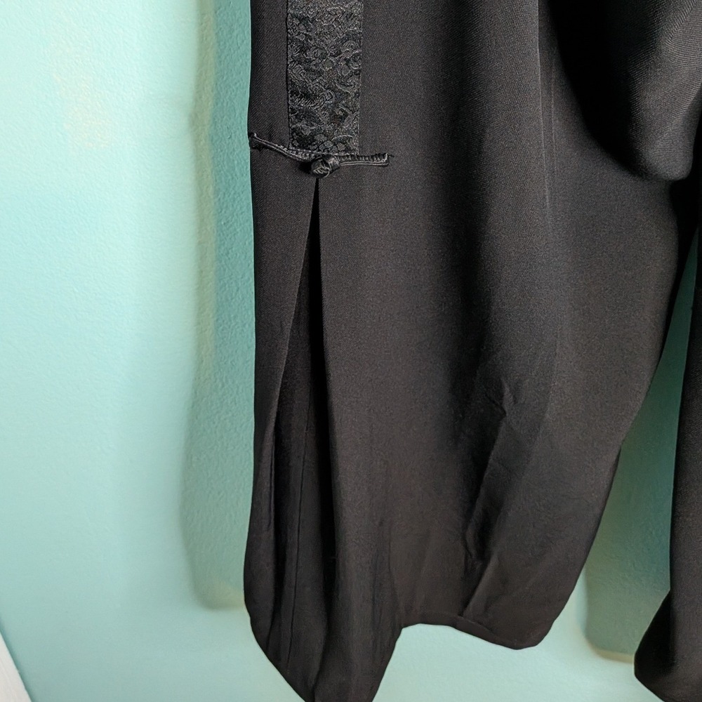 Black Wide Leg Trousers with Jacquard‎ Side Stripe and Frog Button Slits - Picture 5 of 7